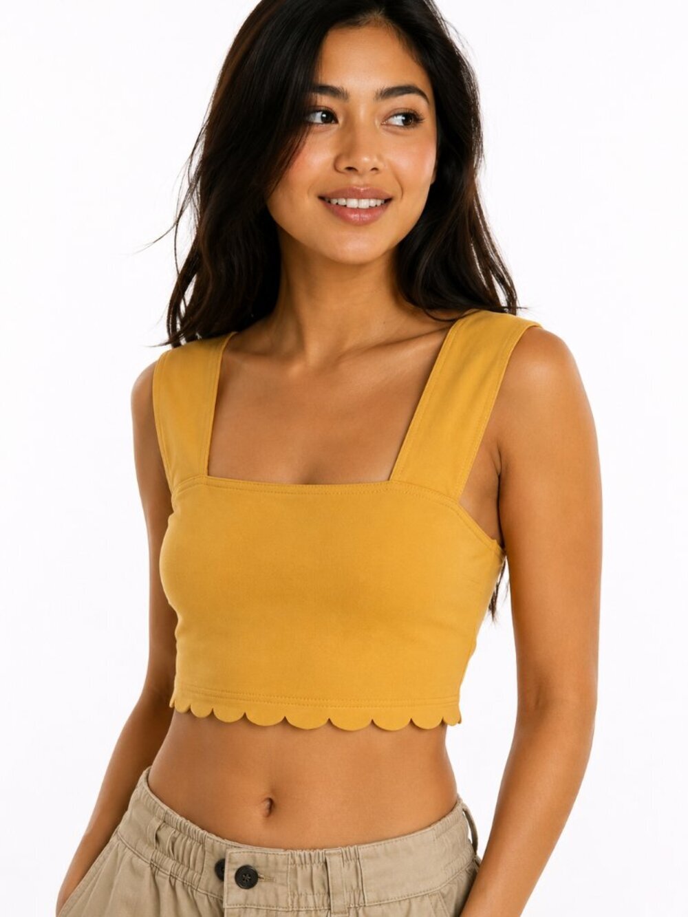Free People Movement Suns Out Tank Golden Yellow Scallop Crop Top Medium